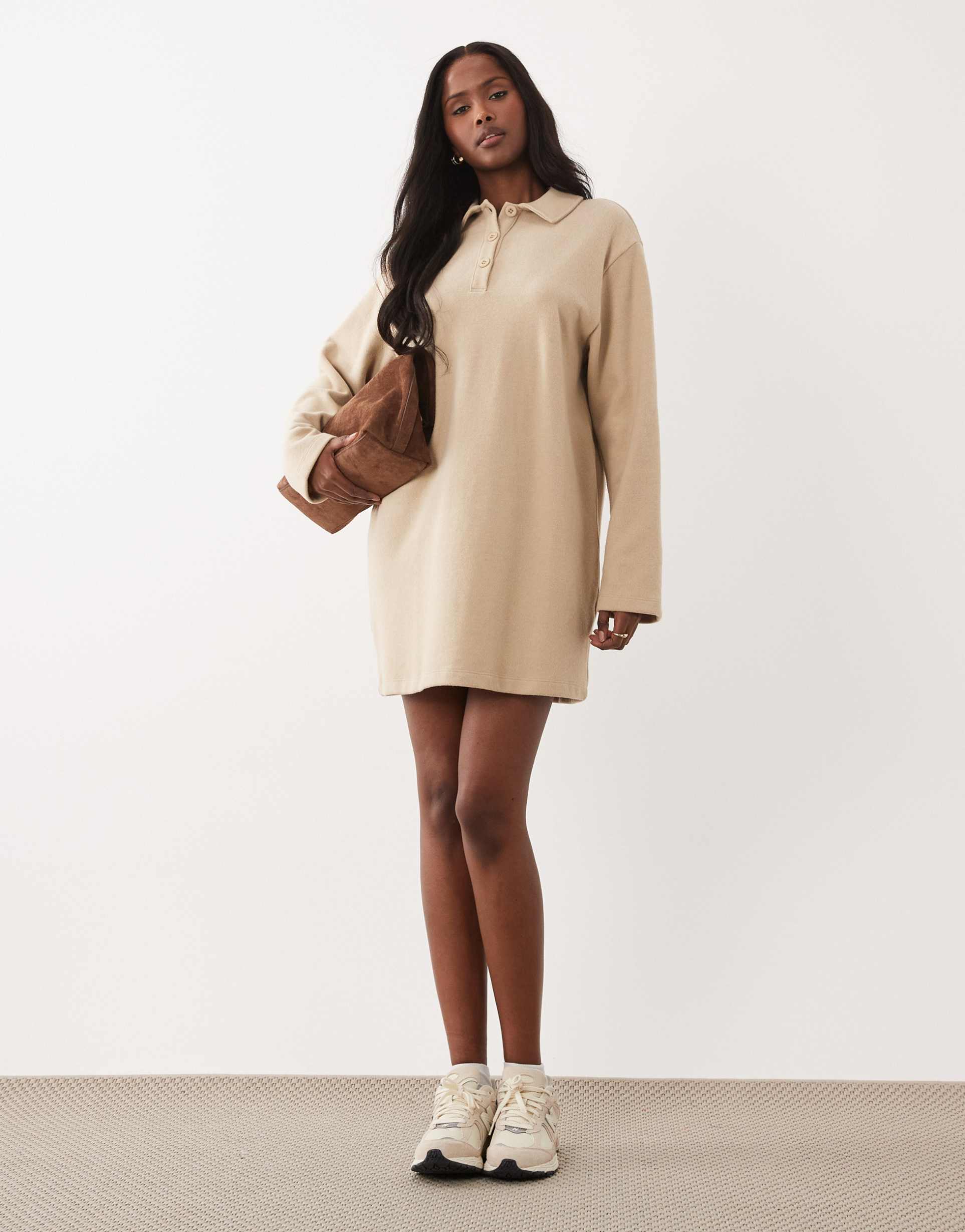 asos design supersoft rugby dress in beige