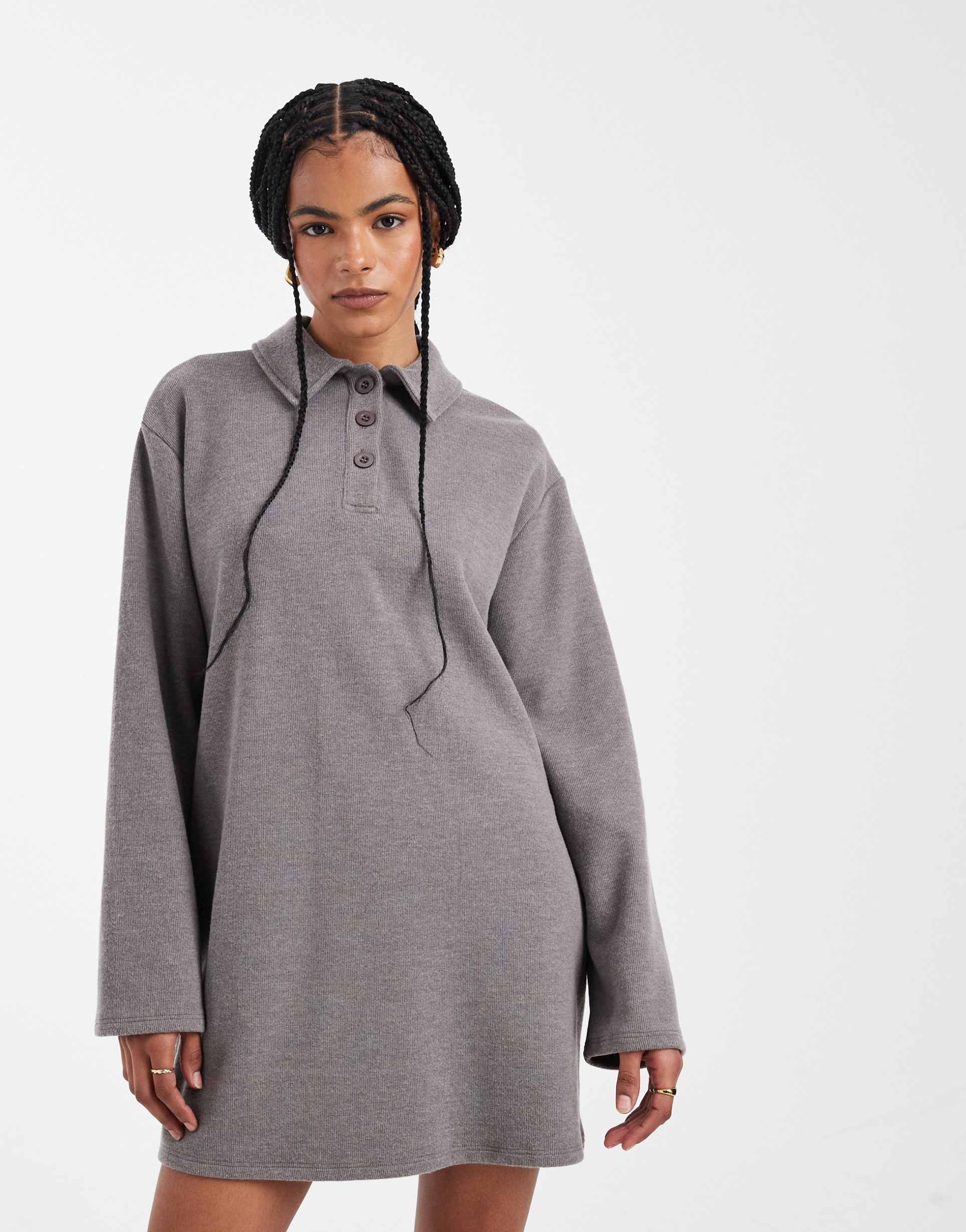 asos design supersoft rugby dress in gray