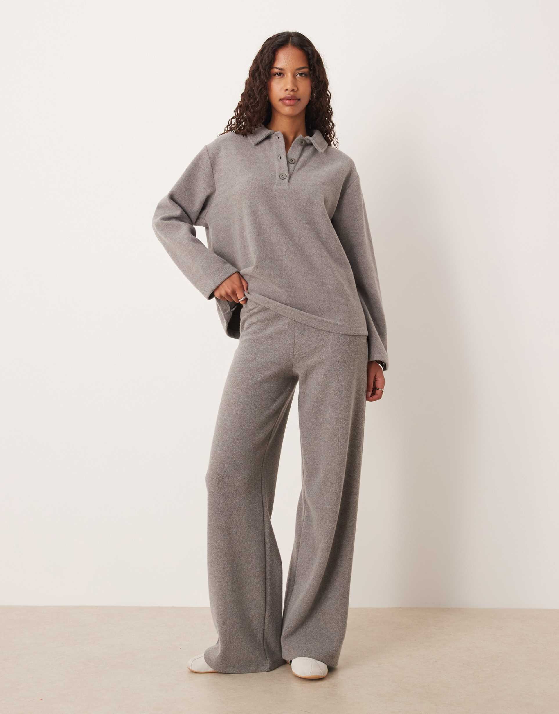 asos design supersoft rugby oversized top in gray - part of a set