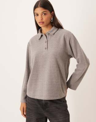 Asos Design Supersoft Rugby Oversized Top In Gray