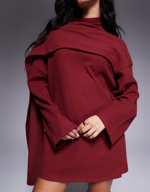 ASOS DESIGN supersoft scarf detail mini dress in burgundy
