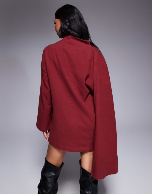 ASOS DESIGN supersoft scarf detail mini dress in burgundy