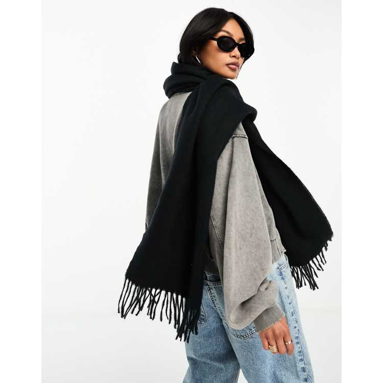 ASOS DESIGN supersoft long woven scarf with raw edge in sage, ASOS