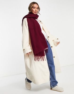 ASOS DESIGN supersoft scarf with tassels in burgundy