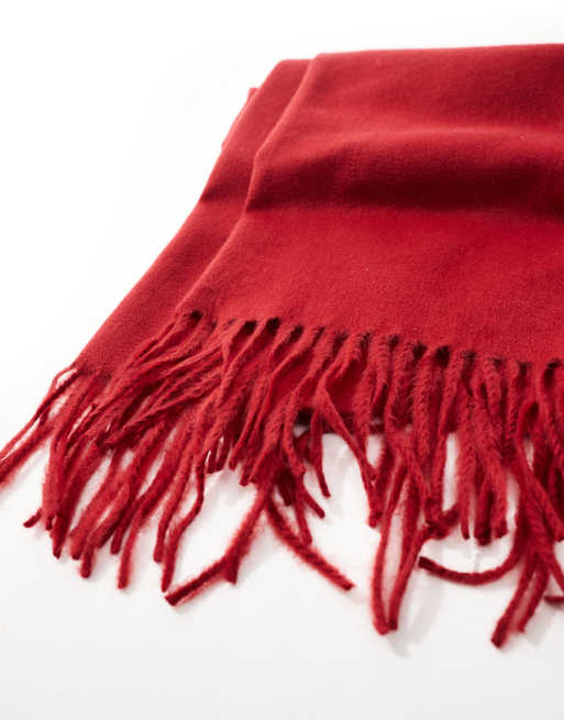 ASOS DESIGN supersoft scarf with tassels in burgundy