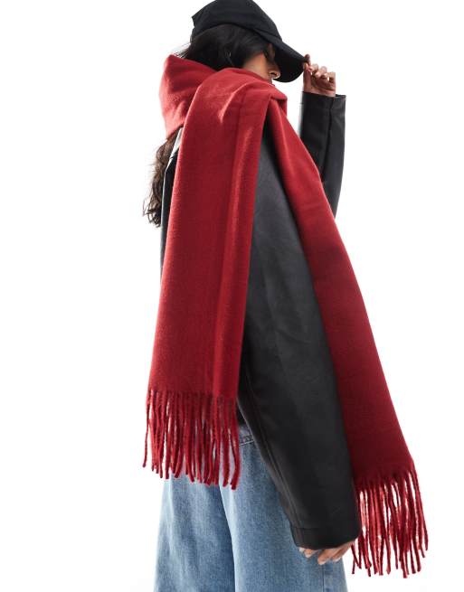 ASOS DESIGN supersoft scarf with tassels in burgundy