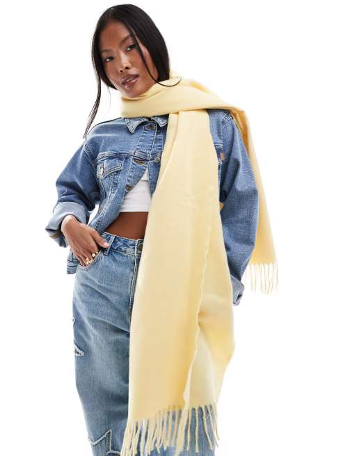 ASOS DESIGN supersoft scarf with tassels in buttermilk yellow | ASOS