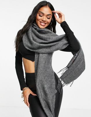 ASOS DESIGN supersoft scarf with tassels in charcoal