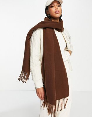 ASOS DESIGN supersoft scarf with tassels in chocolate