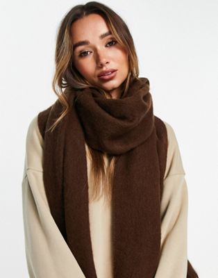 ASOS DESIGN supersoft scarf with tassels in dark brown
