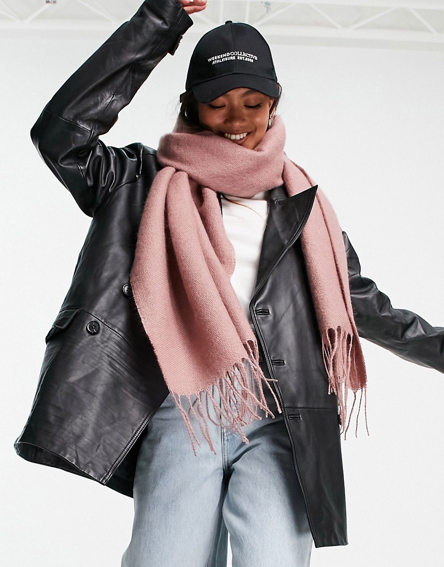 ASOS DESIGN supersoft scarf with tassels in dusty pink