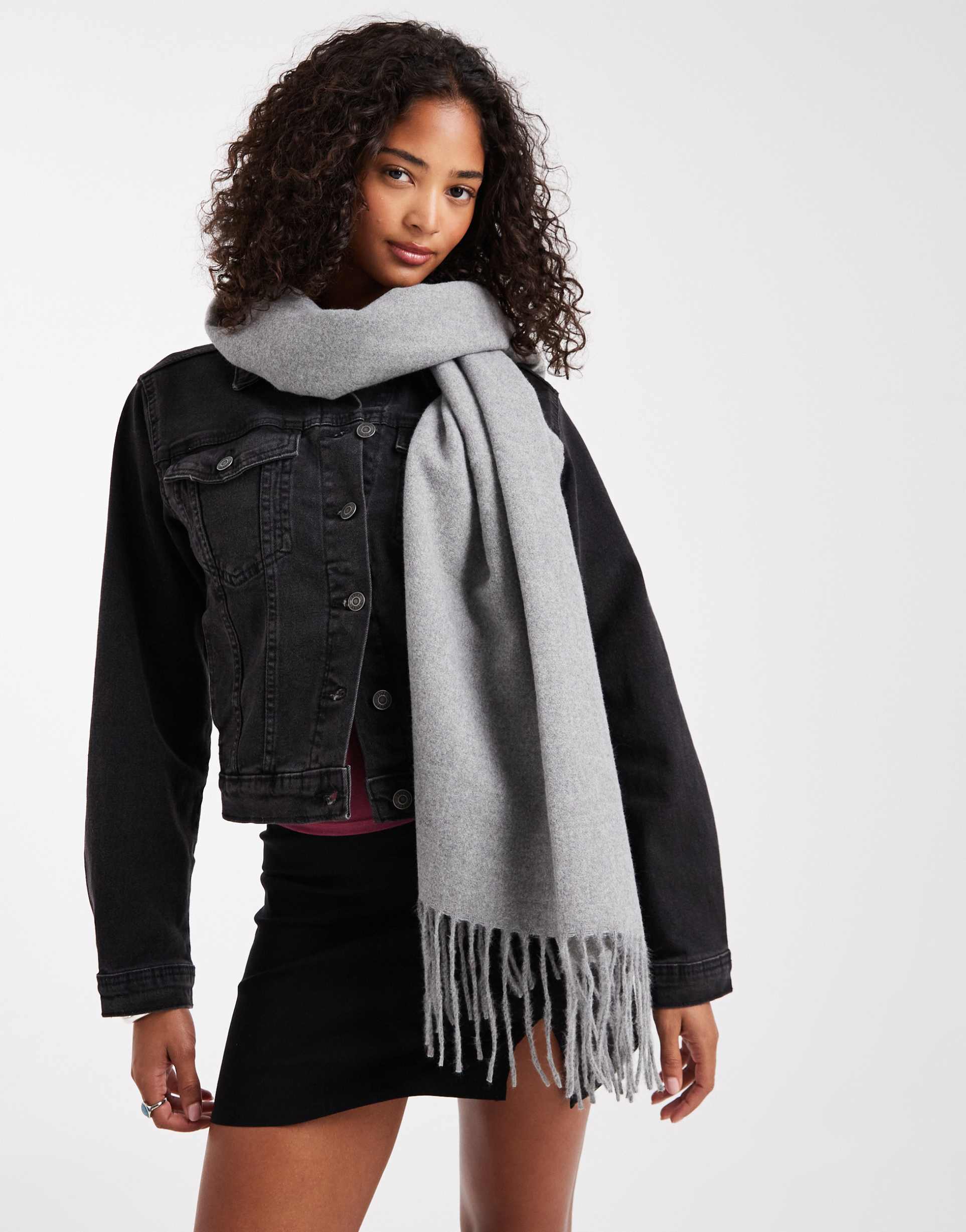 asos design supersoft scarf with tassels in heather gray