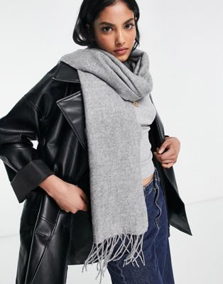 ASOS DESIGN supersoft scarf with tassels in mid grey