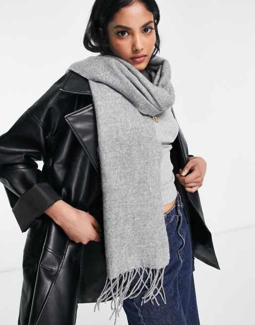 ASOS DESIGN supersoft scarf with tassels in mid grey | ASOS