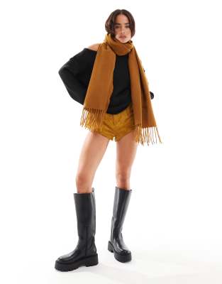 supersoft scarf with tassels in mustard yellow