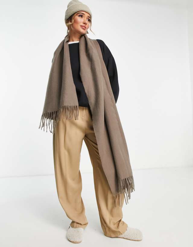 ASOS DESIGN supersoft scarf with tassels in putty