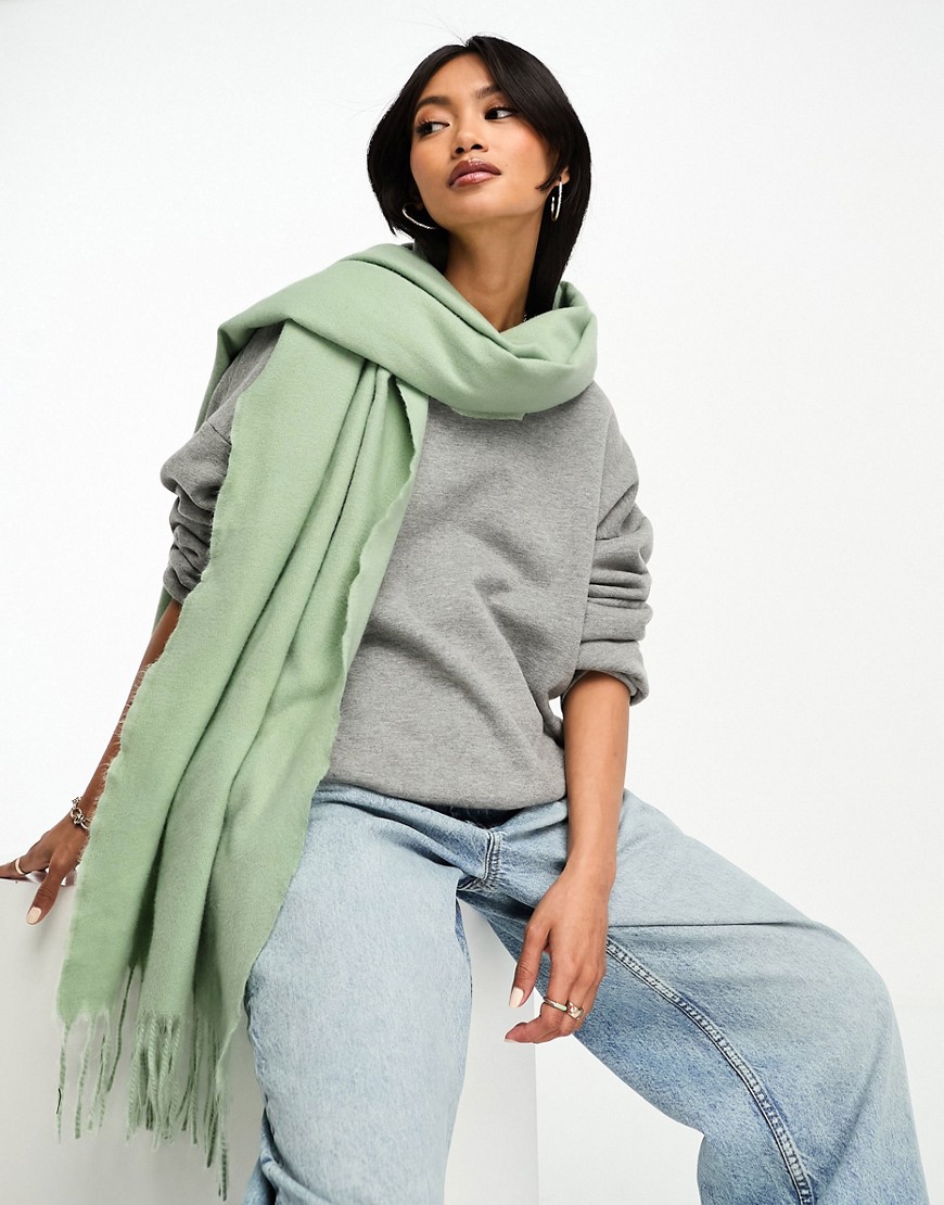 supersoft scarf with tassels in sage-Green