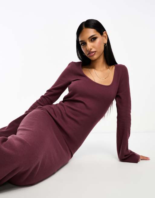 Long sleeve scoop outlet neck ribbed maxi dress