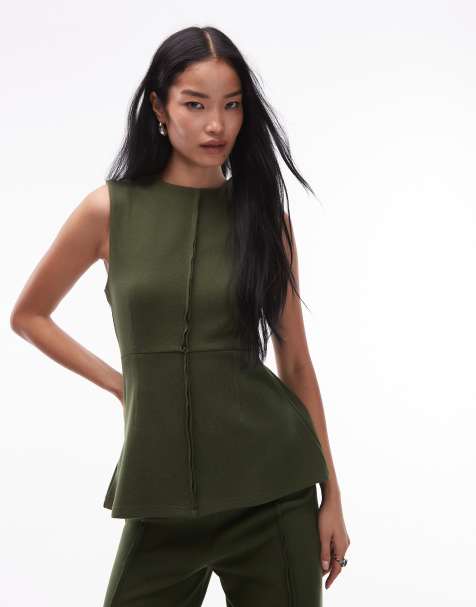 ASOS DESIGN Supersoft seam detail fitted tank top in green - view 1