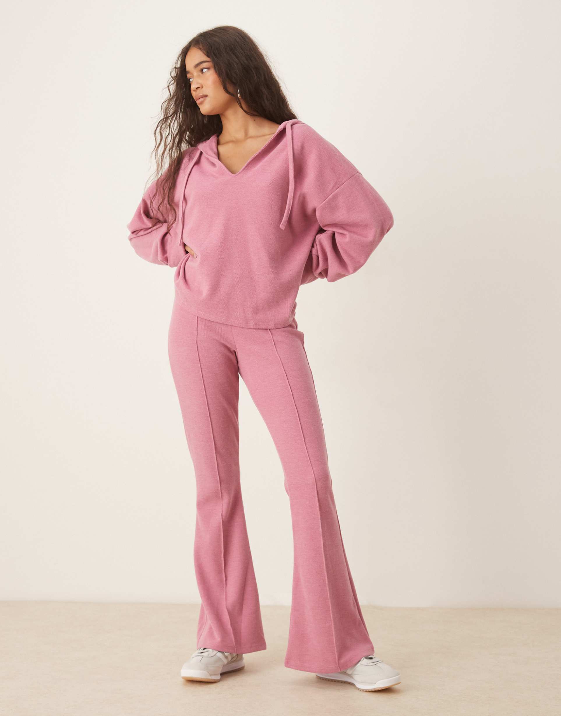 asos design supersoft seam detail kick flare pants in pink