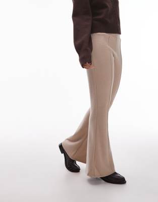 Asos Design Supersoft Seam Detail Kick Flare Pants-neutral In Yellow