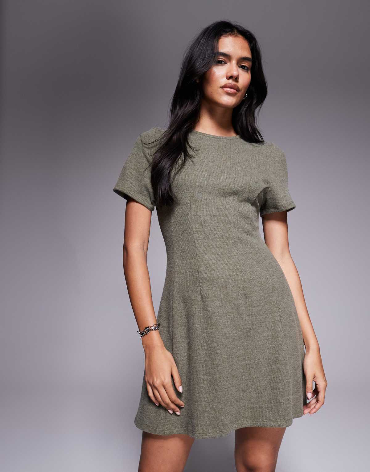 ASOS DESIGN supersoft seam detail mini dress in khaki