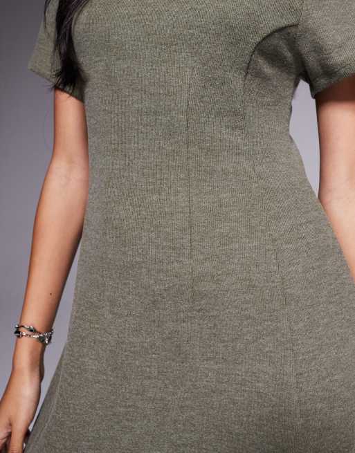 ASOS DESIGN supersoft seam detail mini dress in khaki, 2 of 4
