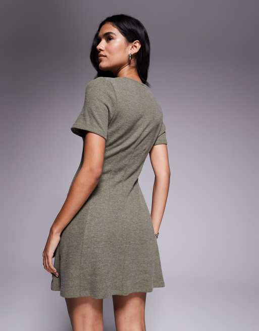 ASOS DESIGN supersoft seam detail mini dress in khaki, 4 of 4
