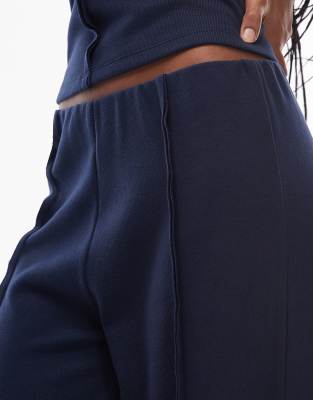 Asos Design Supersoft Seam Detail Wide Leg Pants In Blue