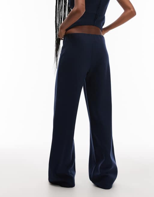 ASOS DESIGN supersoft seam detail wide leg pants in navy, 3 of 5
