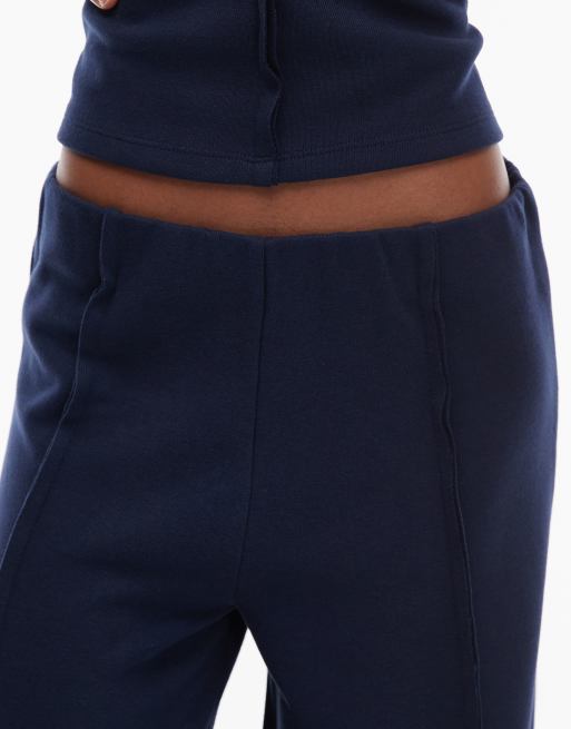 ASOS DESIGN supersoft seam detail wide leg pants in navy, 4 of 5