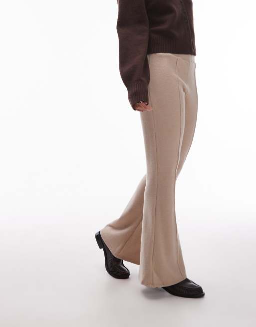 ASOS DESIGN Supersoft seam detailing kick flare pants in stone , 2 of 5