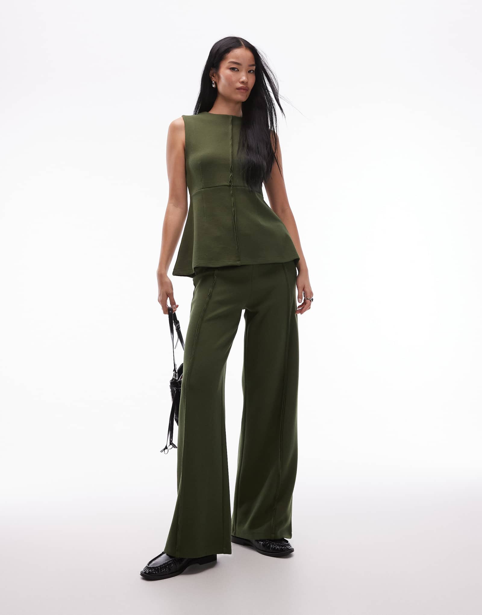 Широкие брюки ASOS DESIGN supersoft с отделкой по шву зеленого цвета