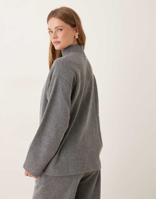 ASOS DESIGN supersoft seam front longline roll neck top in charcoal (part of a set), 3 of 4