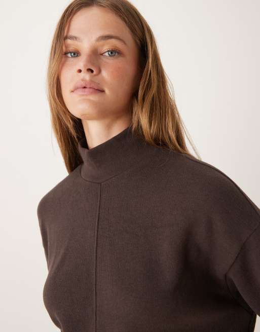 ASOS DESIGN Supersoft seam front longline turtle neck top in chocolate - part of a set, 3 of 4