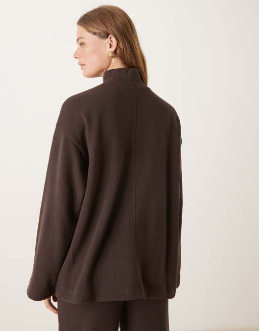 ASOS DESIGN Supersoft seam front longline turtle neck top in chocolate - part of a set, 4 of 4