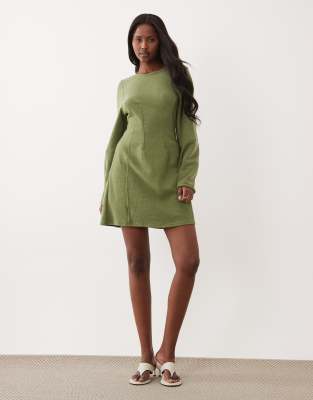 Asos Design Supersoft Seamed Detail Cocoon Sleeve Mini Dress In Green