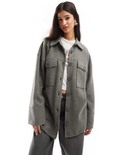 ASOS DESIGN supersoft shacket in charcoal heather