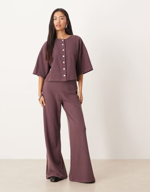 ASOS DESIGN Supersoft short sleeve cardigan co-ord in plum, 2 of 4