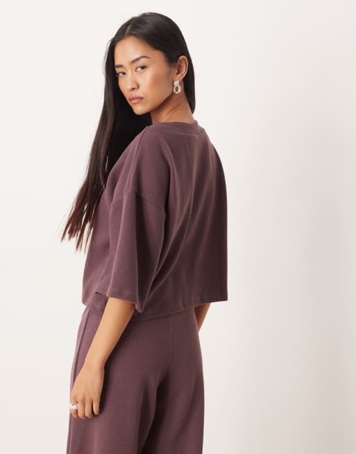 ASOS DESIGN Supersoft short sleeve cardigan in plum (part of a set), 4 of 4