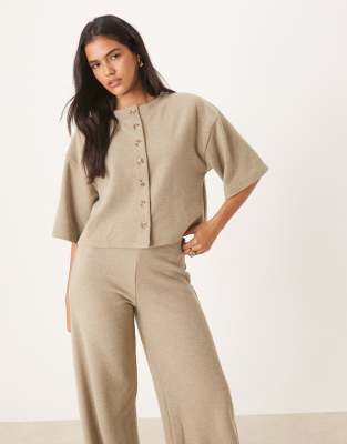 ASOS DESIGN Supersoft short sleeve cardigan in taupe heather - part of a set-Neutral