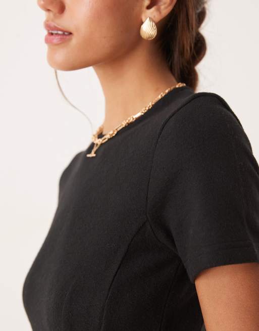 ASOS DESIGN supersoft short sleeve fit and flare mini dress in black, 3 of 4