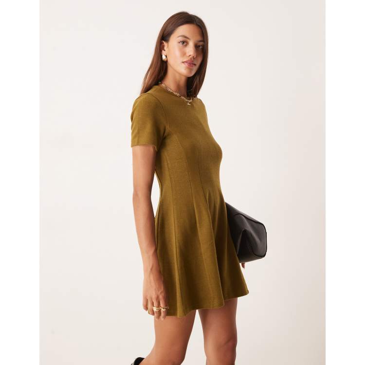 ASOS DESIGN supersoft short sleeve fit and flare mini dress in olive | ASOS