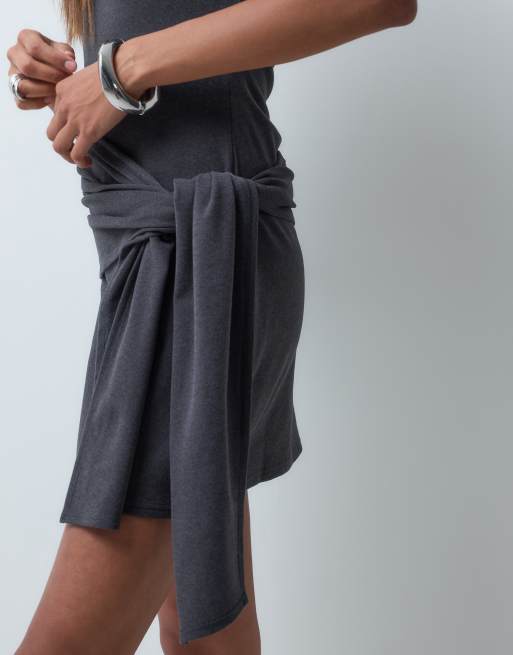 ASOS DESIGN supersoft side tie mini dress in charcoal, 3 of 5