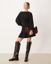 ASOS DESIGN cinched shoulder pads mini shirt dress in black