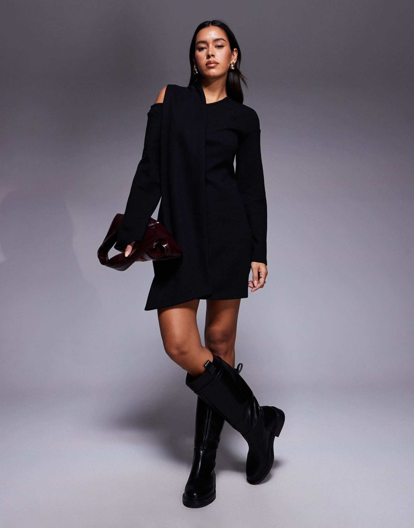 Мини-платье черного цвета с узким вырезом и шарфом от ASOS DESIGN supersoft