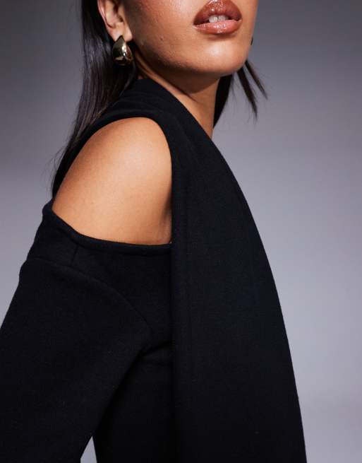 ASOS DESIGN supersoft slash neck scarf detail mini dress in black, 3 of 4