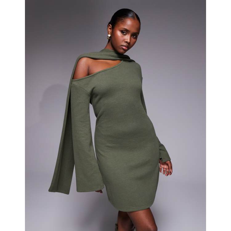 ASOS DESIGN supersoft slash neck scarf detail mini dress in