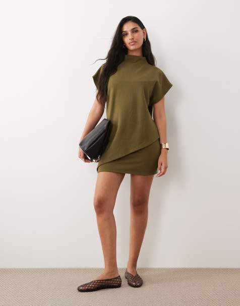 ASOS DESIGN supersoft sleeveless cape double layer mini dress in green