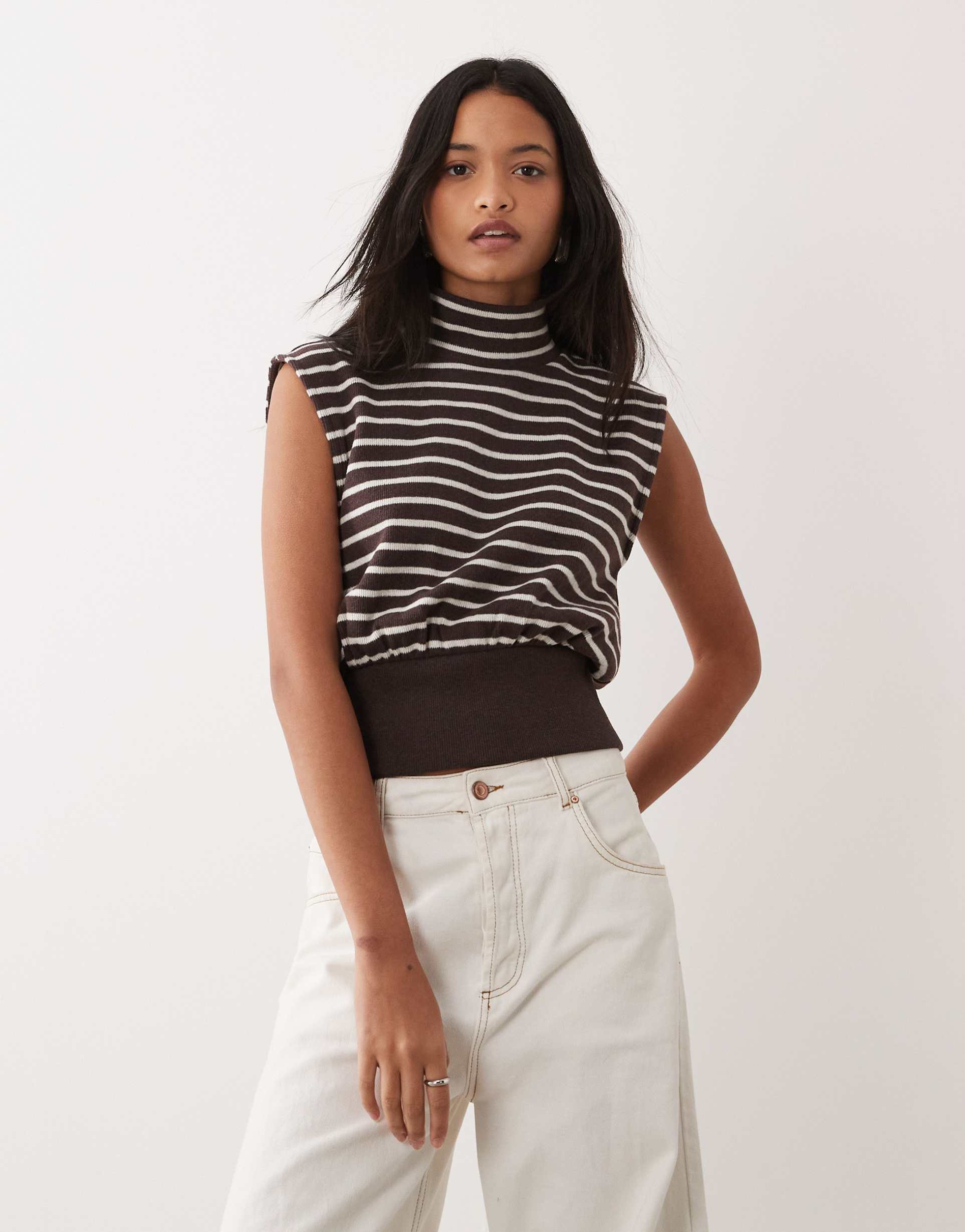 asos design supersoft sleeveless turtle neck top in stripes - part of a set